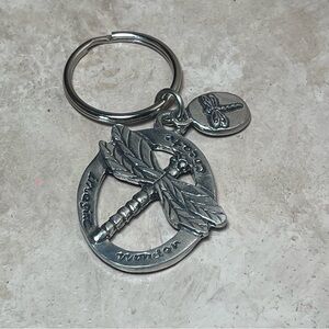 Imagine dragonfly silver tone keychain